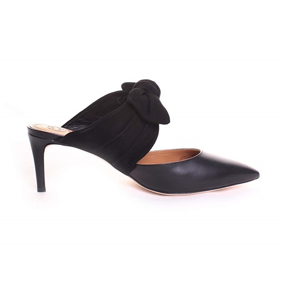 Tory Burch Eleanor Velvet Bow Mules Heels in Black - Picture 2 of 7